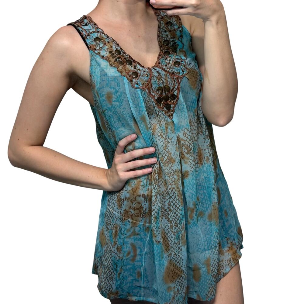 Mushka by Sienna Rose Y2K Vintage Snakeskin Beaded Flowy Tunic Top